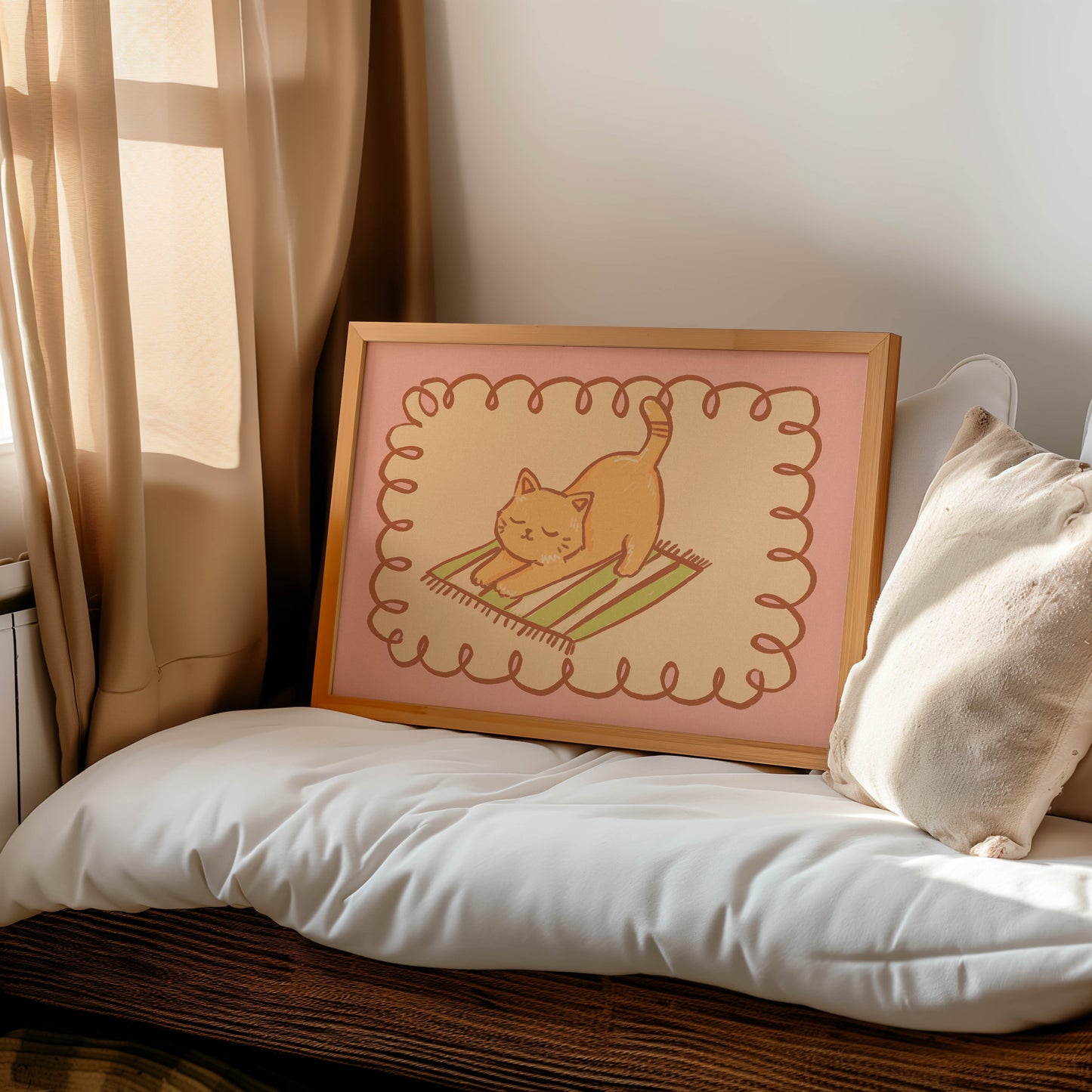 Stretching Orange Cat Print
