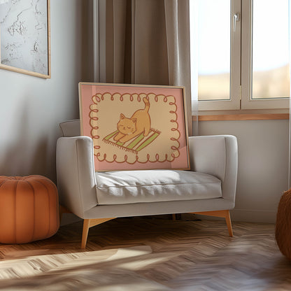Stretching Orange Cat Print