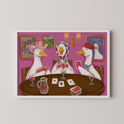 Duck Game Night Print, Whimsical Duck Wall Art