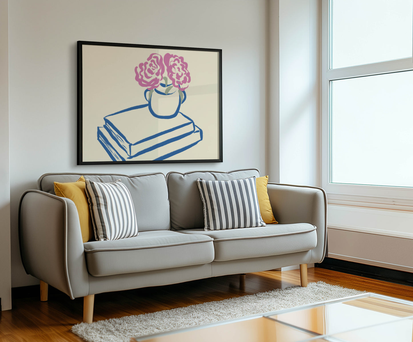 Pink Flowers on Books Art Print