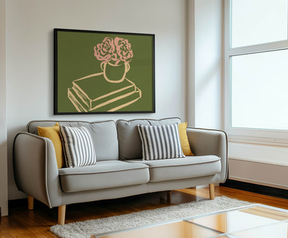 Pink Flowers & Books Art Print