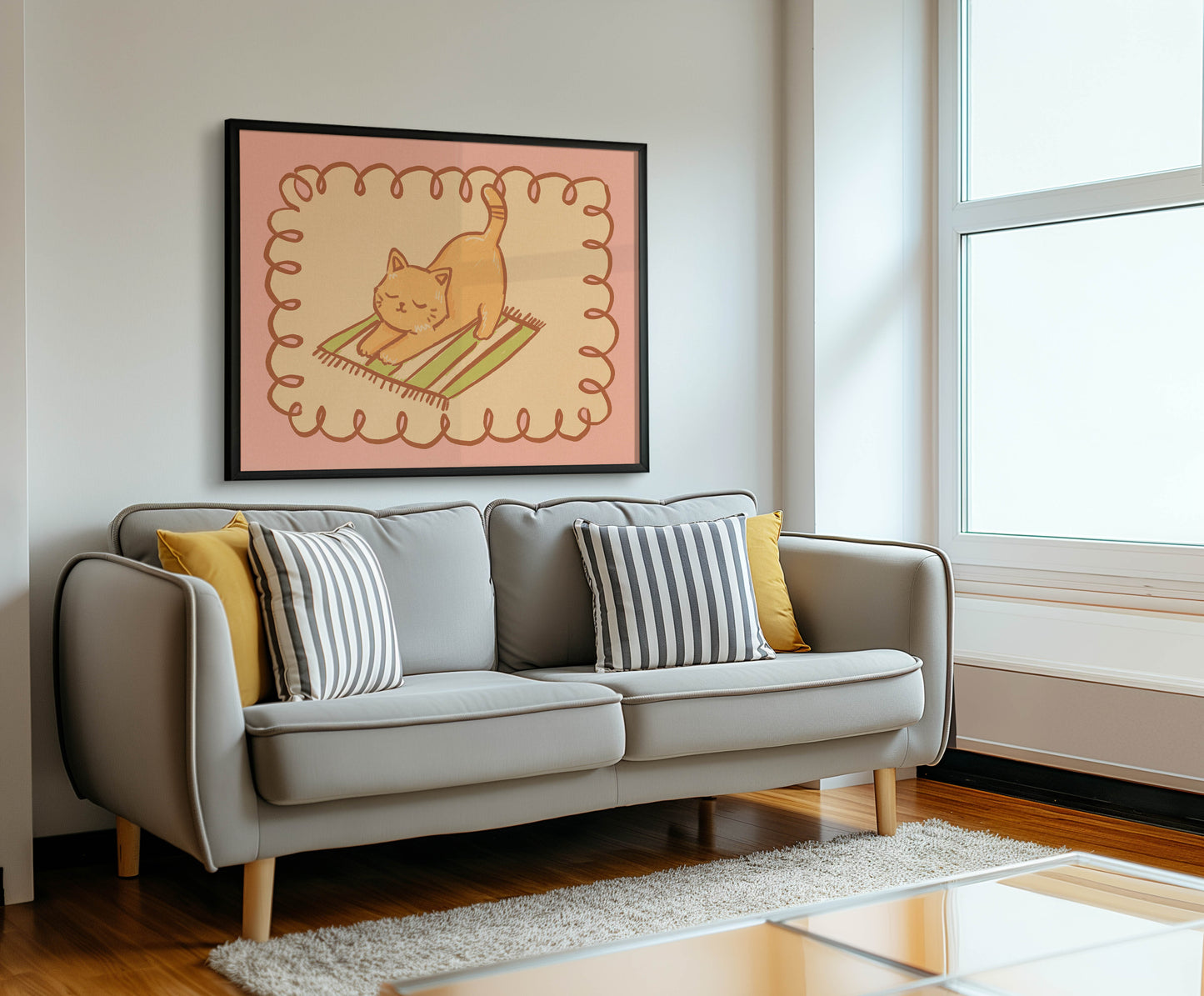 Stretching Orange Cat Print
