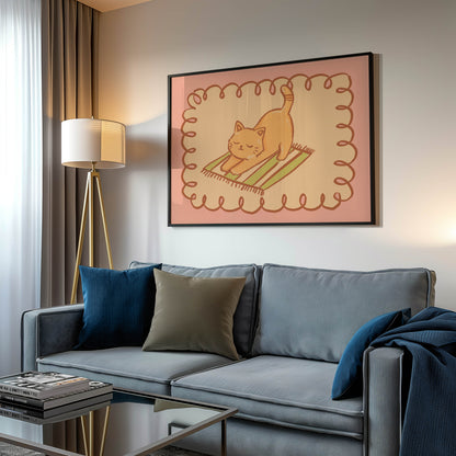 Stretching Orange Cat Print