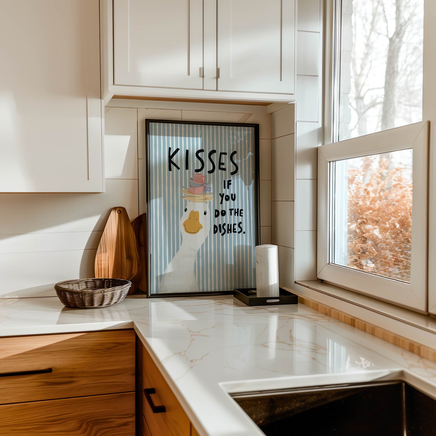 Kisses If You Do the Dishes Goose Kitchen Print