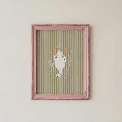 Funny Goose Bath Wall Art Print Green Stripes