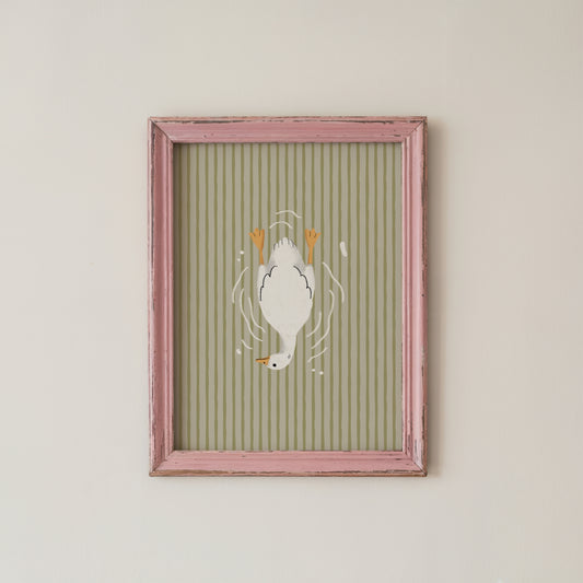 Funny Goose Bath Wall Art Print Green Stripes