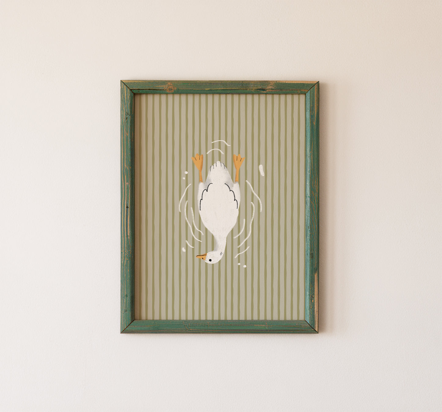 Funny Goose Bath Wall Art Print Green Stripes