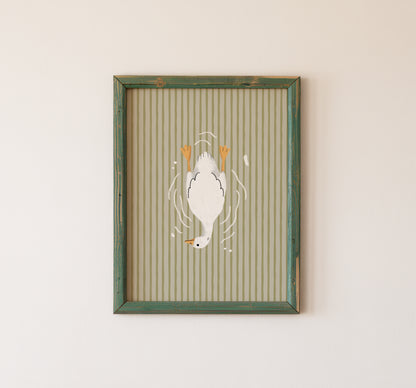 Funny Goose Bath Wall Art Print Green Stripes