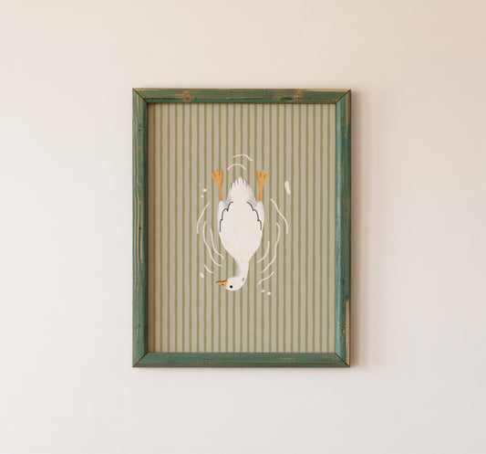 Funny Goose Bath Wall Art Print Green Stripes