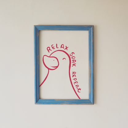 Bathroom Wall Art Print Relax Soak Repeat Duck Line Art