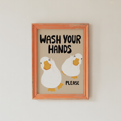 Bathroom Wall Art Print Funny Duck Wash Hands Quote