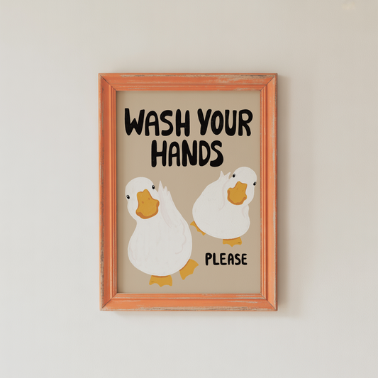 Bathroom Wall Art Print Funny Duck Wash Hands Quote