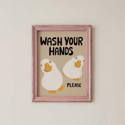 Bathroom Wall Art Print Funny Duck Wash Hands Quote