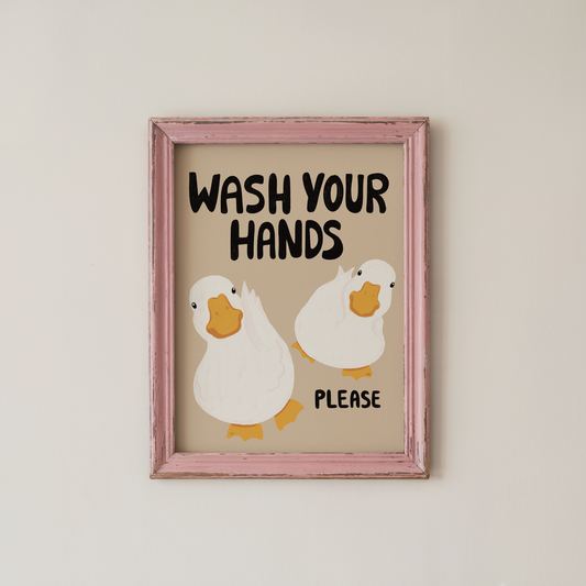 Bathroom Wall Art Print Funny Duck Wash Hands Quote