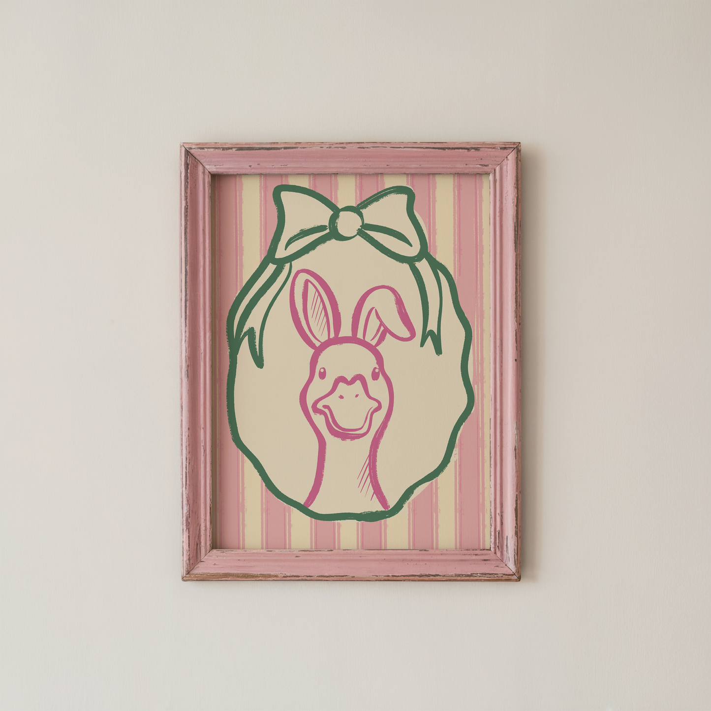 Goose Wall Art Bunny Ears Bow Pastel Pink Decor