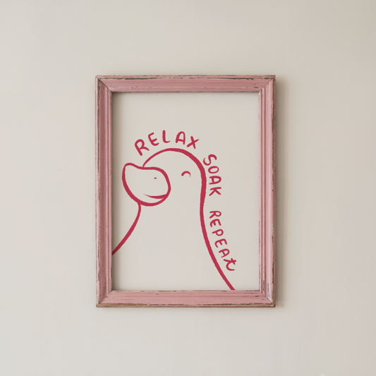 Bathroom Wall Art Print Relax Soak Repeat Duck Line Art