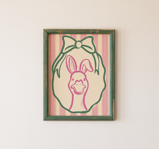 Goose Wall Art Bunny Ears Bow Pastel Pink Decor
