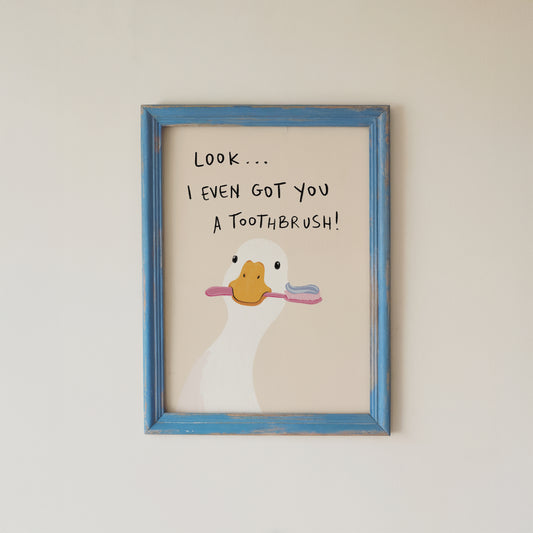Funny Duck Bathroom Wall Art Print Toothbrush Quote Guest Bath Decor