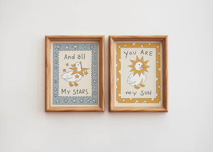 Whimsical Duck Stars Nursery Print