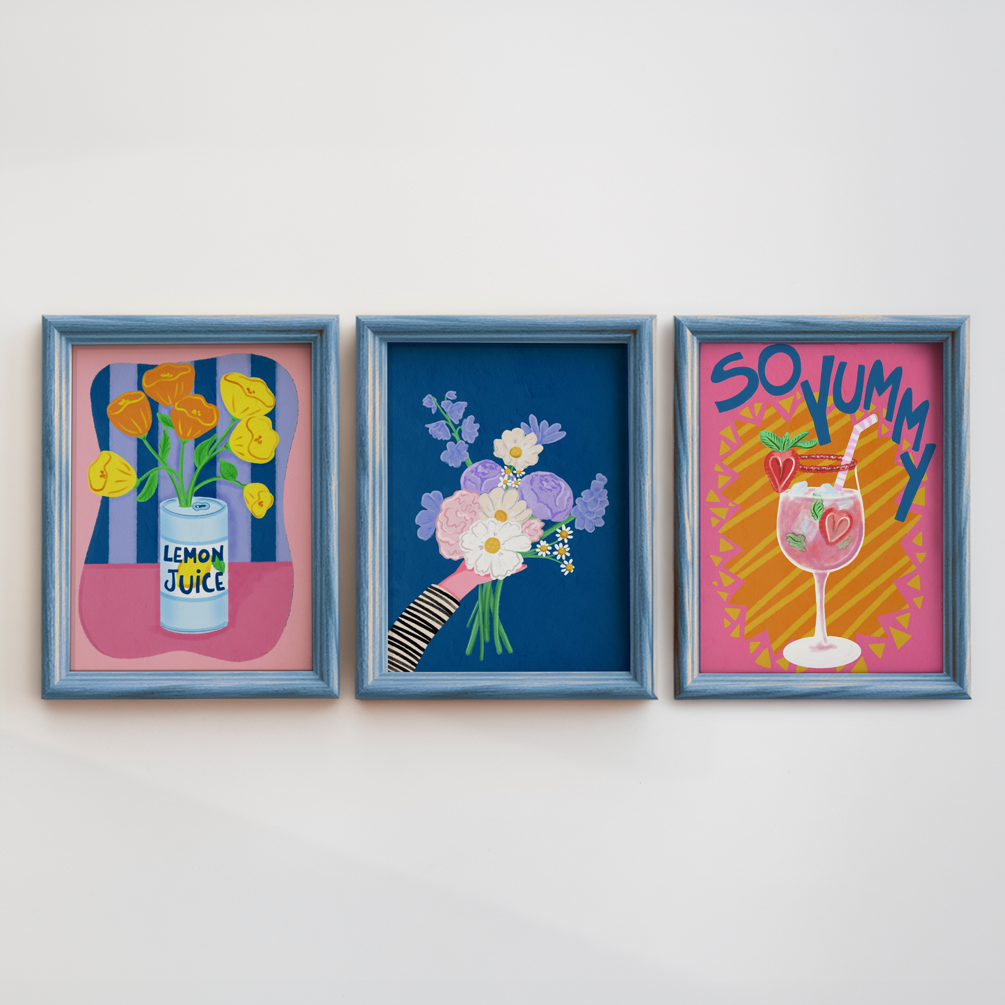 Colorful Modern Wall Art Print, Floral and Cocktail Designs
