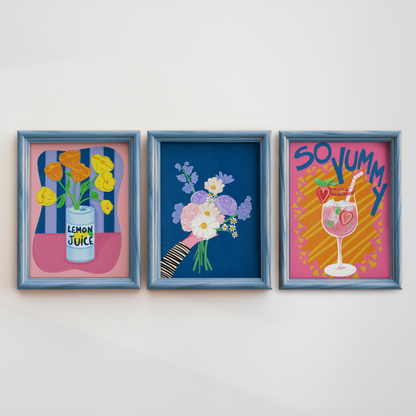 Colorful Modern Wall Art Print, Floral and Cocktail Designs