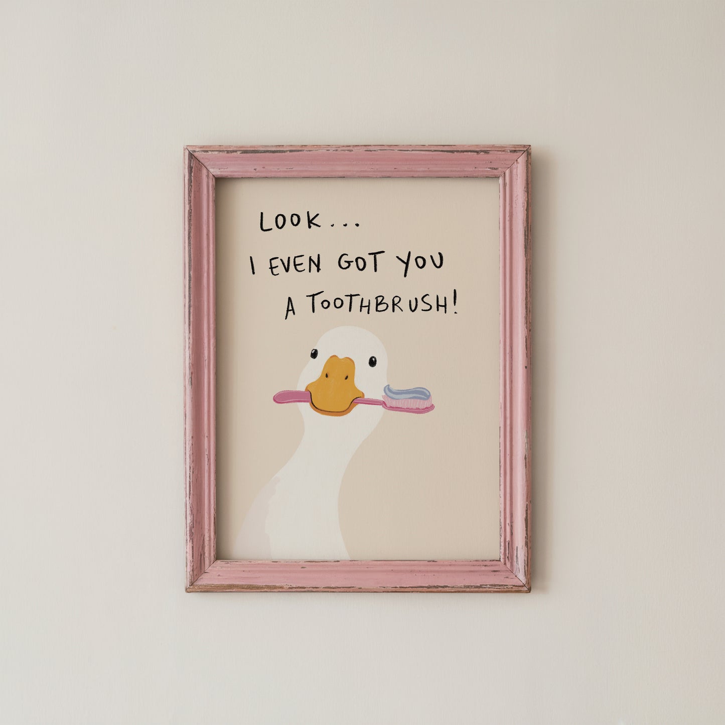Funny Duck Bathroom Wall Art Print Toothbrush Quote Guest Bath Decor