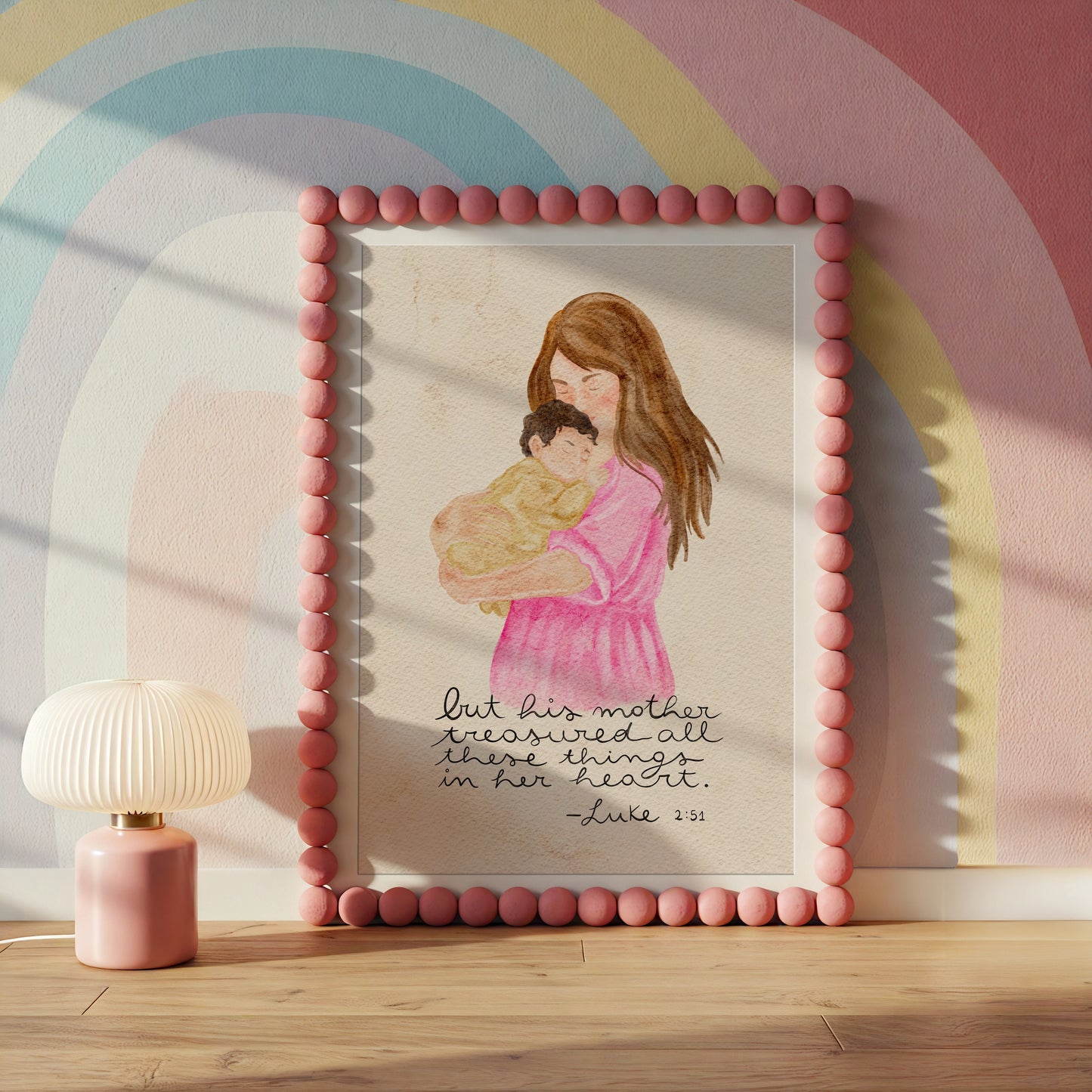 Christian Nursery Wall Art Mother and Baby Watercolor Print
