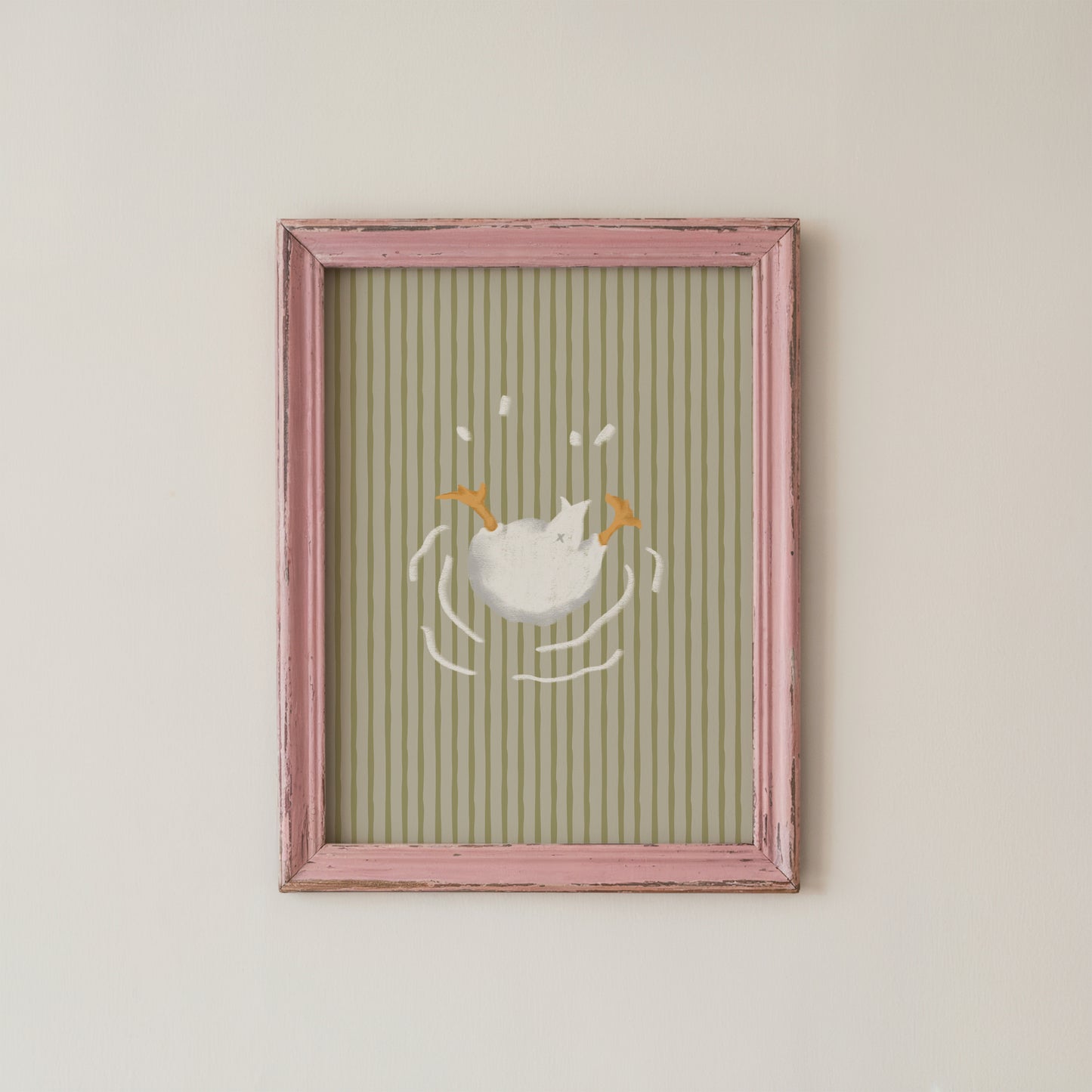 Funny Goose Bathroom Wall Art Print Green Stripes