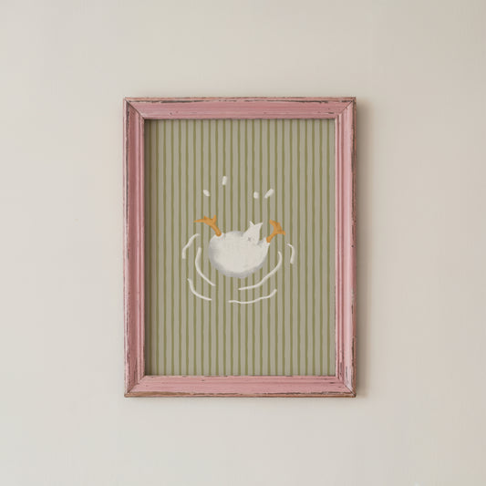Funny Goose Bathroom Wall Art Print Green Stripes