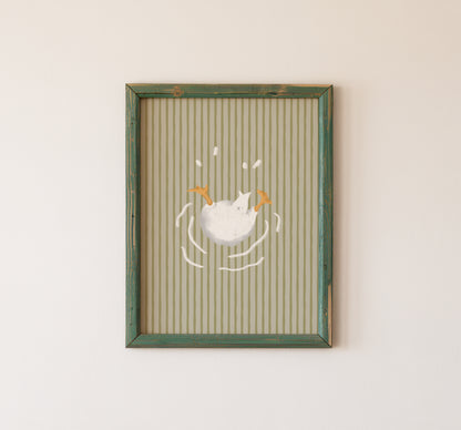 Funny Goose Bathroom Wall Art Print Green Stripes