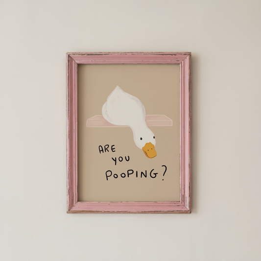 Funny Bathroom Wall Art Print Are You Pooping Duck