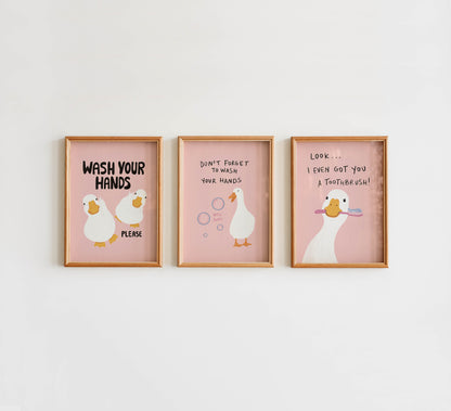 Funny Duck Toothbrush Bathroom Print
