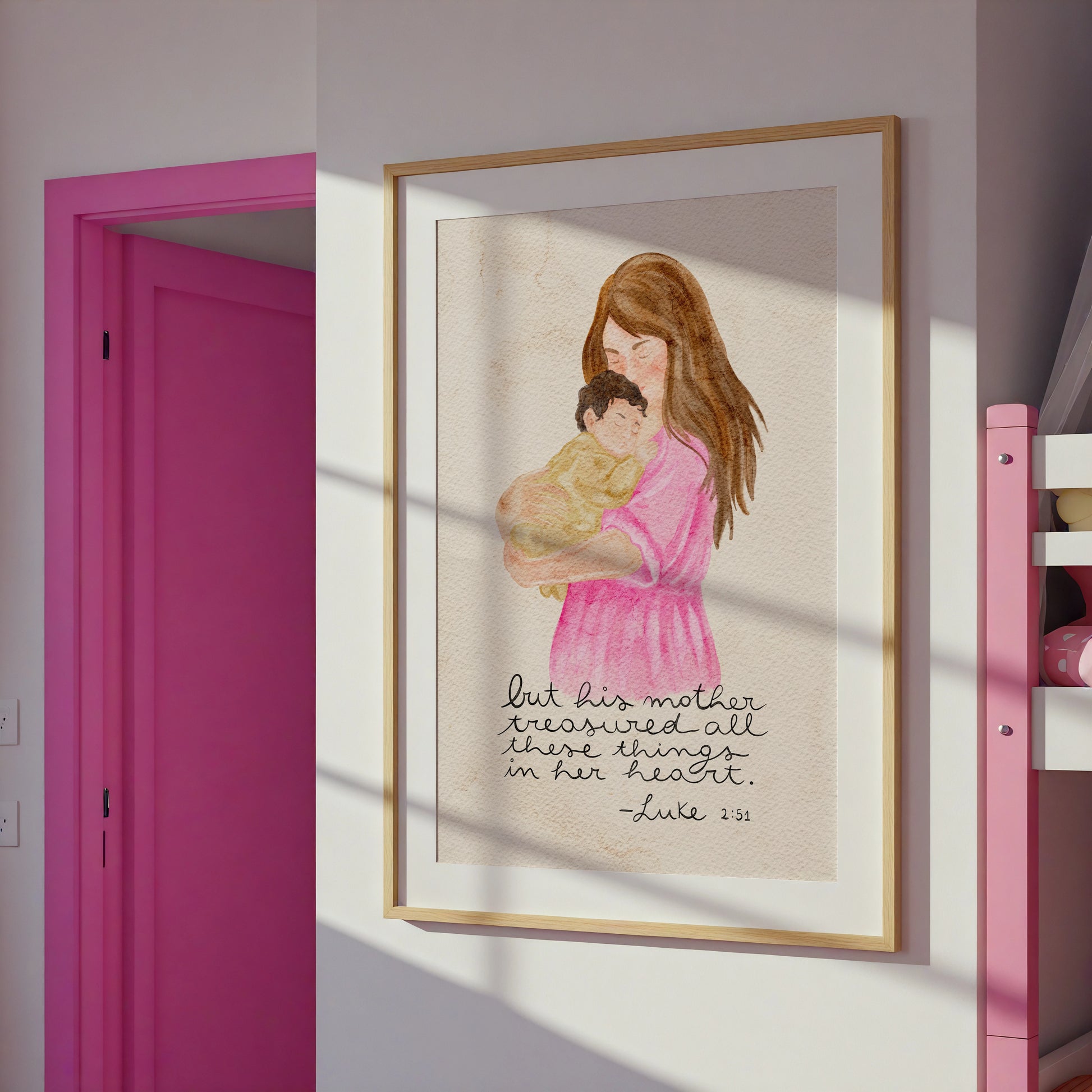 Christian Nursery Wall Art Mother and Baby Watercolor Print