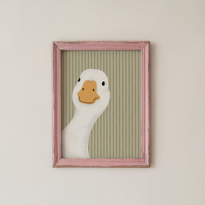 Funny Goose Wall Art Print Sage Green Striped Minimalist Decor