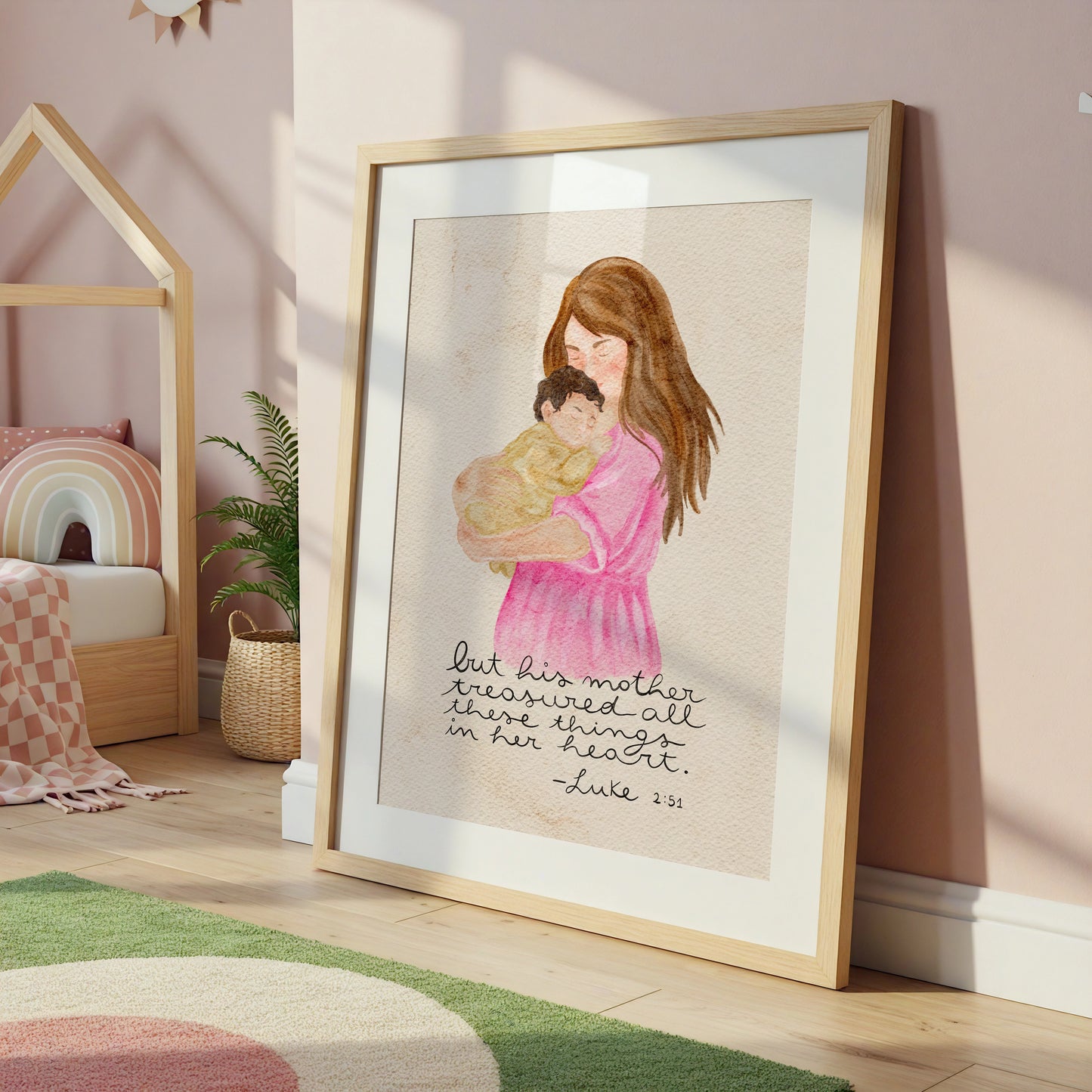 Christian Nursery Wall Art Mother and Baby Watercolor Print