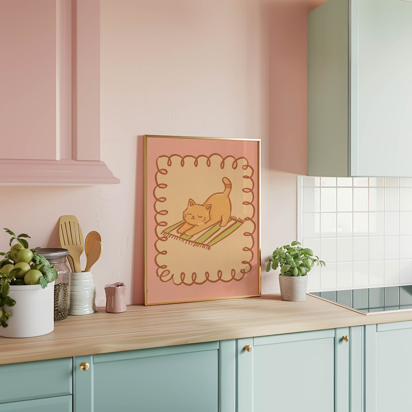Stretching Orange Cat Nursery Print