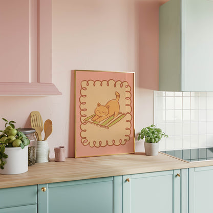 Stretching Orange Cat Nursery Print