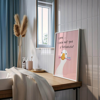 Funny Duck Toothbrush Bathroom Print