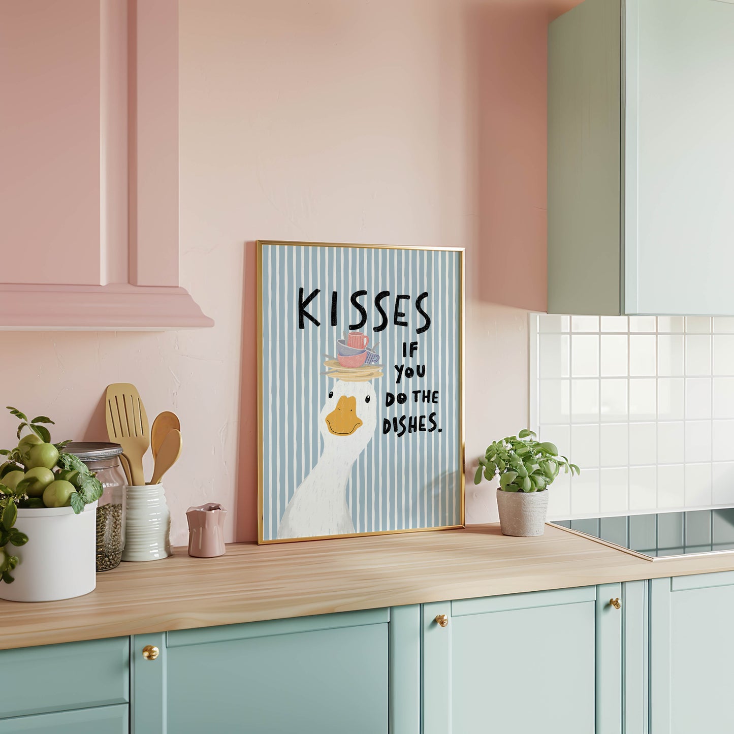 Kisses If You Do the Dishes Goose Kitchen Print