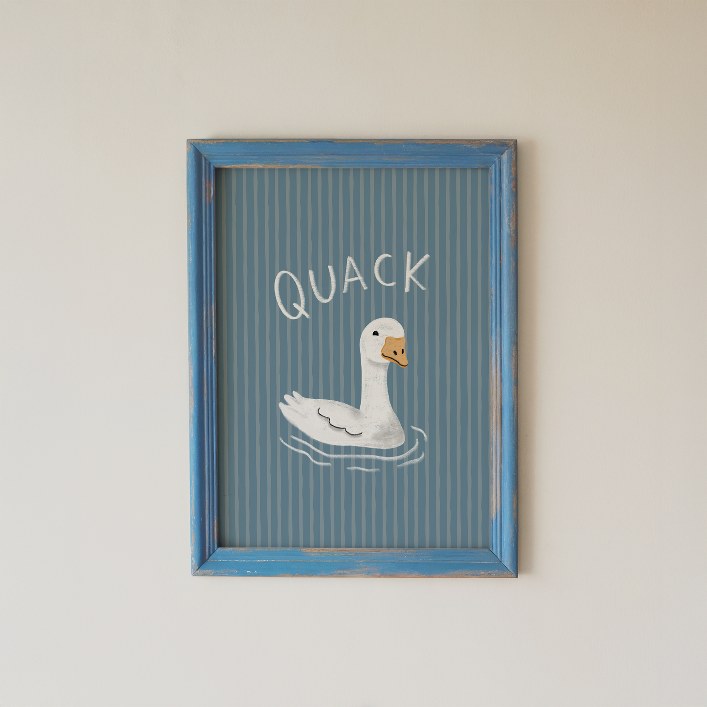 Goose Bathroom Wall Art Quack, Blue Print for Bathroom Decor