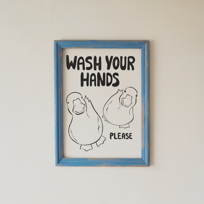 Wash Your Hands Sign Cute Duck Bathroom Wall Art