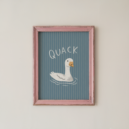 Goose Bathroom Wall Art Quack, Blue Print for Bathroom Decor