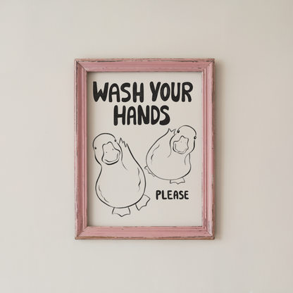 Wash Your Hands Sign Cute Duck Bathroom Wall Art