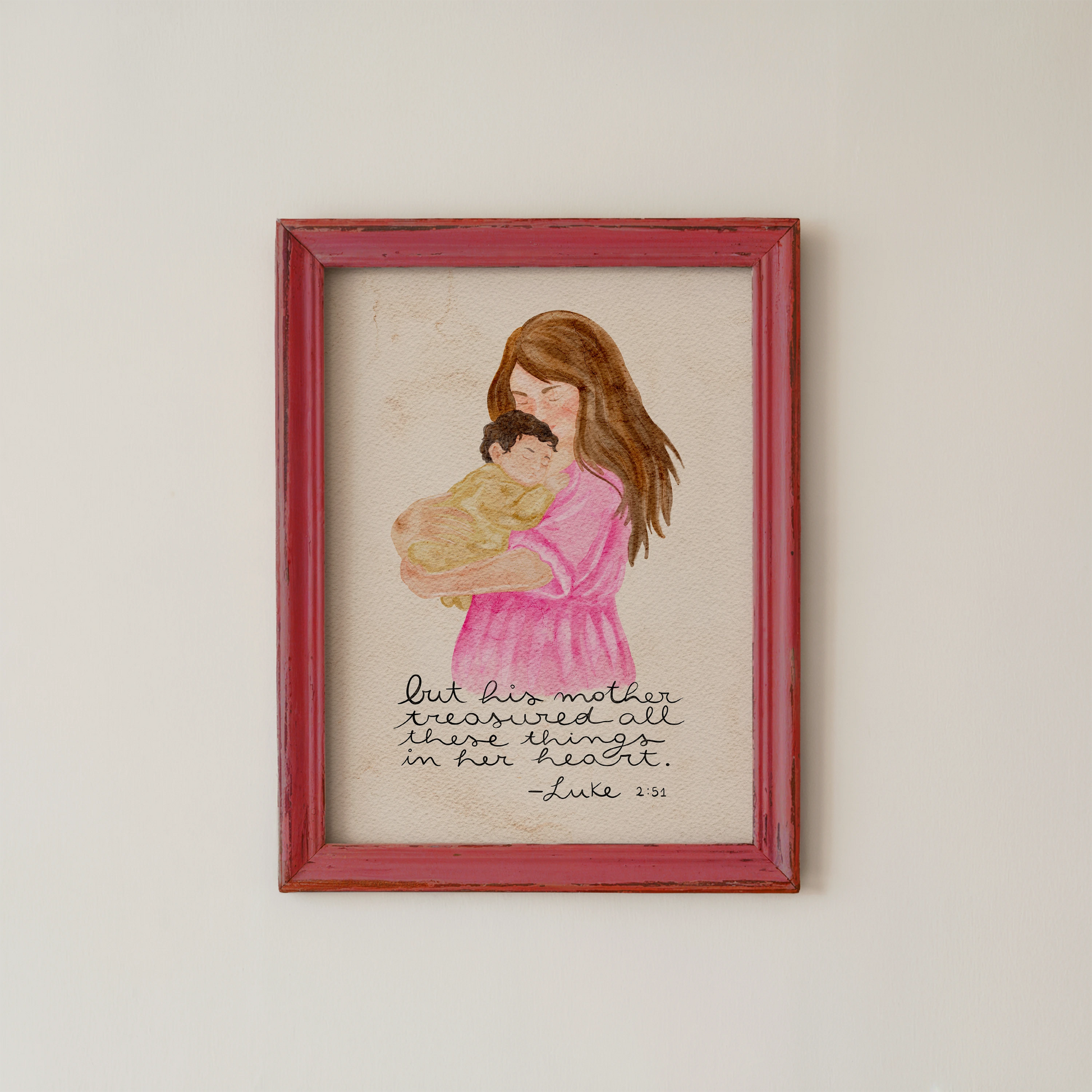 Christian Nursery Wall Art Mother and Baby Watercolor Print