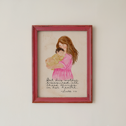 Christian Nursery Wall Art Mother and Baby Watercolor Print