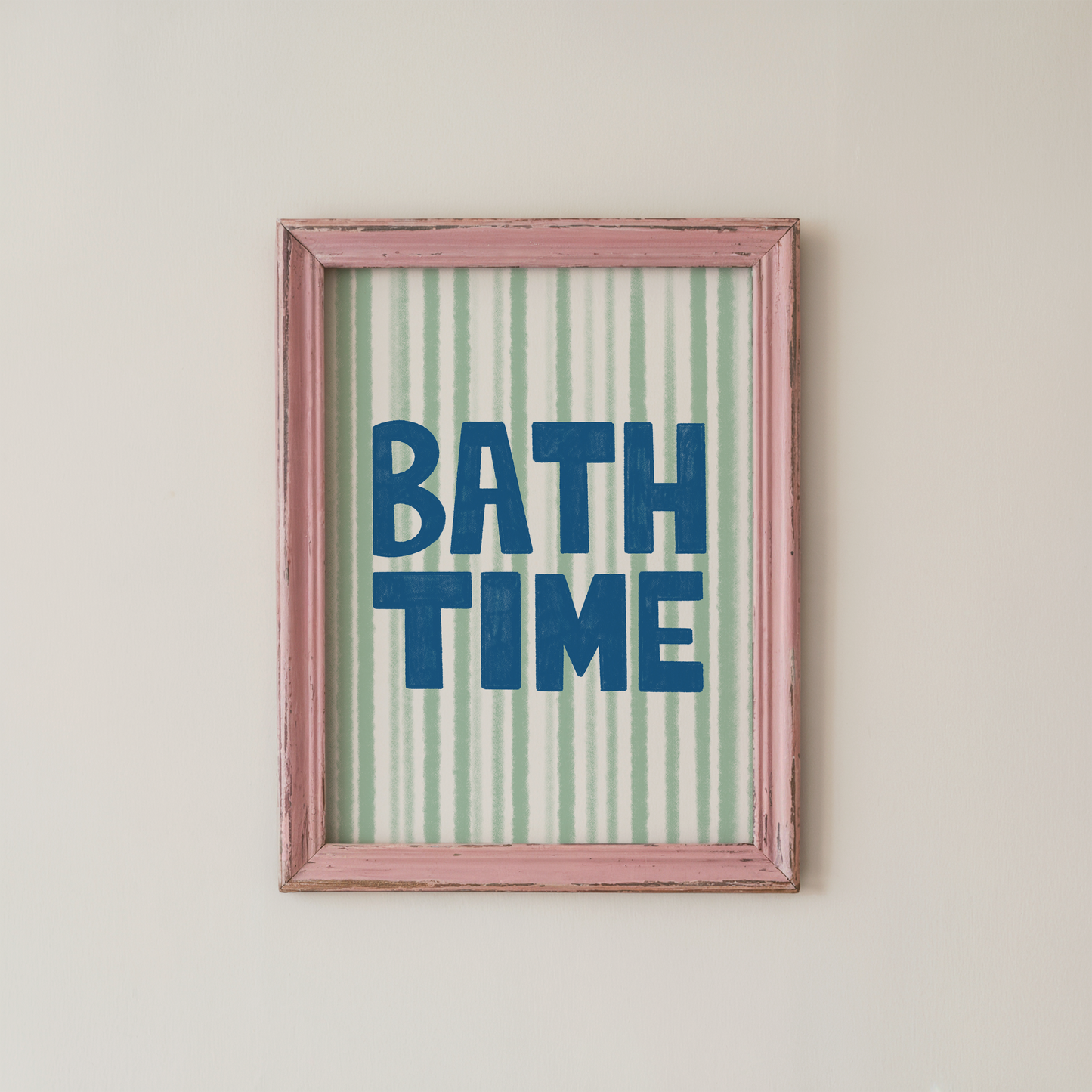 Bath Time Wall Art Print Blue Typography Bathroom Decor