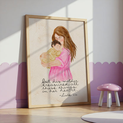 Christian Nursery Wall Art Mother and Baby Watercolor Print