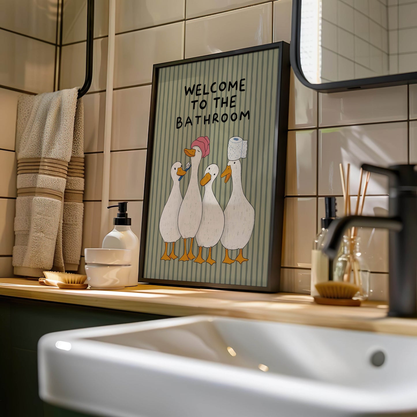Welcome to the Bathroom Goose Print