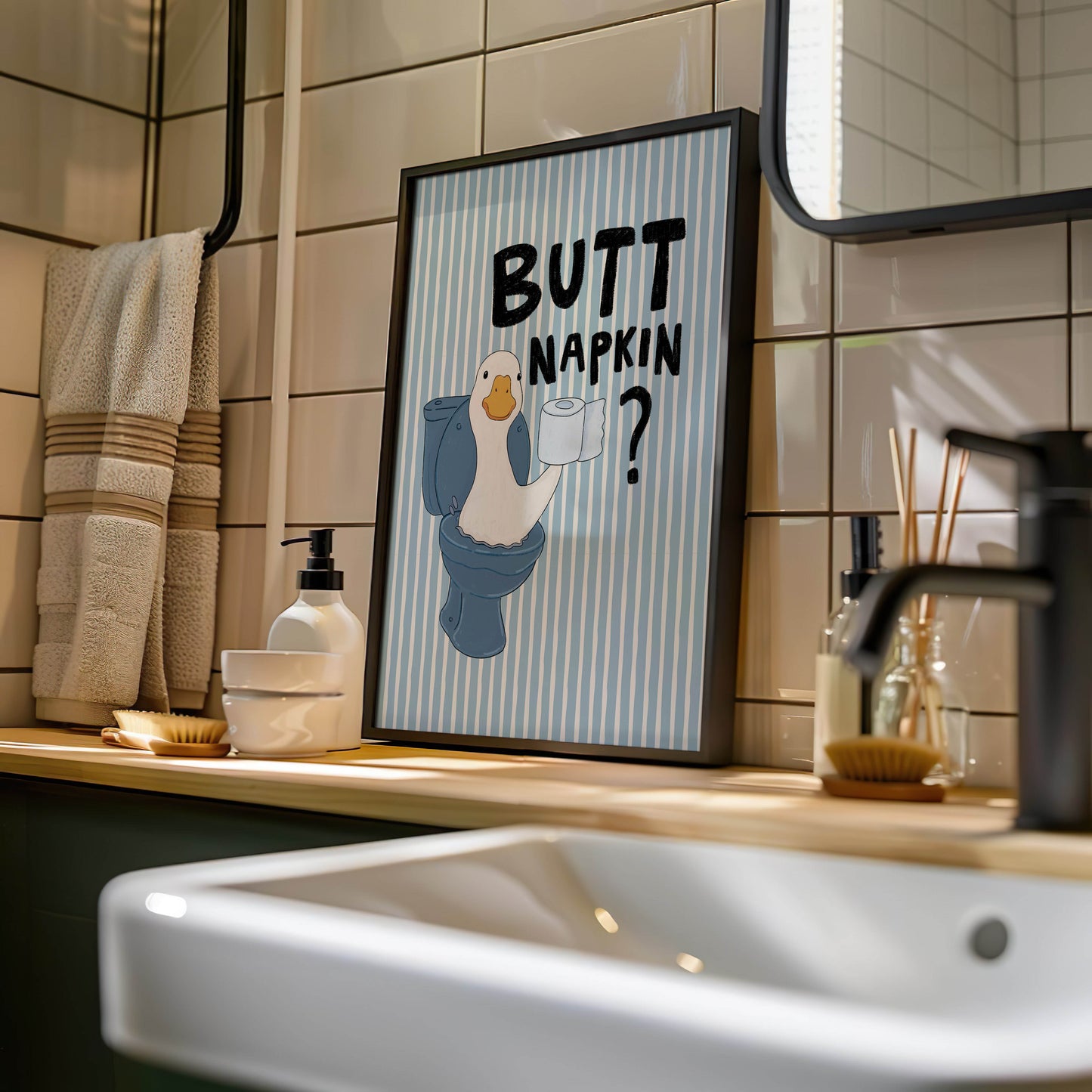 Butt Napkin Duck Bathroom Print