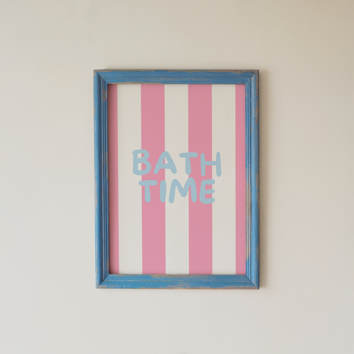 Bath Time Wall Art Pink Striped Bathroom Print
